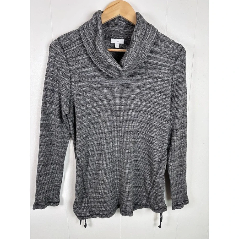 J.Jill Women's Large Gray  Waffle Knit Cowl Neck Long Sleeve Sweater‎  Top